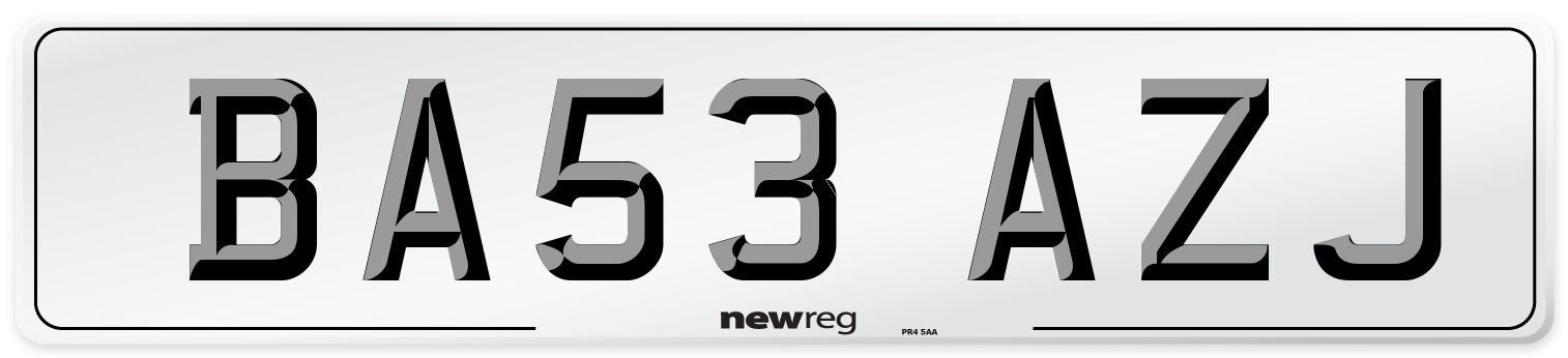 BA53 AZJ Number Plate from New Reg